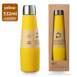 Yellow Premium 304 Stainless Steel Vacuum Insulated Water Bottle - 532ml Large Capacity Sports Flask with 12-24 Hour Thermal Retention, Leak-Proof Portable Travel Mug for Gym, Office, Car and Outdoor Activities 