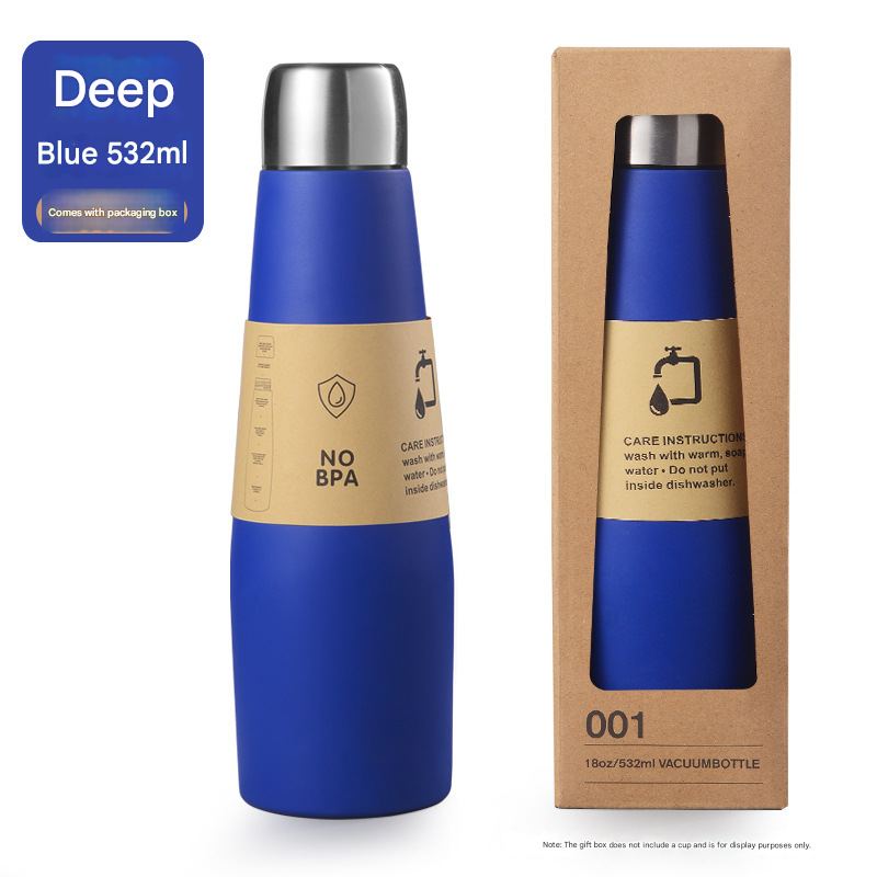 Blue Premium 304 Stainless Steel Vacuum Insulated Water Bottle - 532ml Large Capacity Sports Flask with 12-24 Hour Thermal Retention, Leak-Proof Portable Travel Mug for Gym, Office, Car and Outdoor Activities 