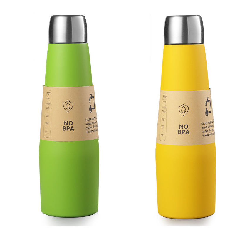 2-piece Green and Yellow Premium 304 Stainless Steel Vacuum Insulated Water Bottle - 532ml Large Capacity Sports Flask with 12-24 Hour Thermal Retention, Leak-Proof Portable Travel Mug for Gym, Office, Car and Outdoor Activities 