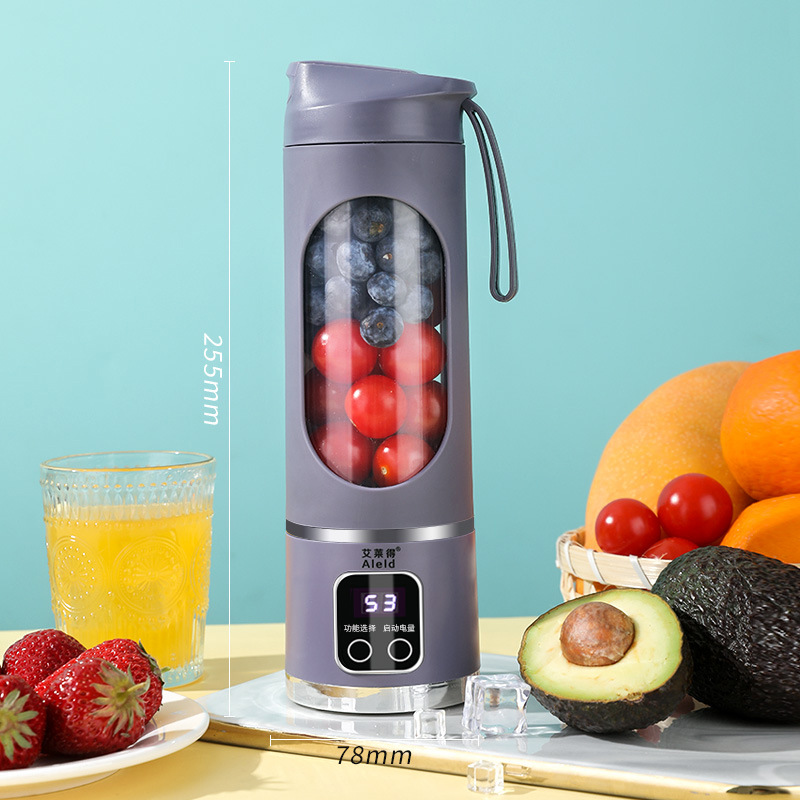 Purple 7.4V Portable Blender Smoothie Maker 450ml Wireless Rechargeable Juicer Cup with 12-Blade Stainless Steel Cutter, LED Digital Display, USB Charging Personal Blender for Travel Gym Office Home