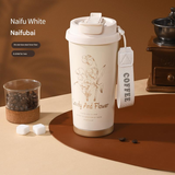 White 316 Stainless Steel Insulated Coffee Tumbler 500ml  with Dual-Use Lid, Lily of the Valley Design, Leak-Proof Sip and Straw, BPA-Free Thermal Cup for Hot Cold Beverages