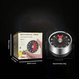 Black Stainless Steel Magnetic Kitchen Timer - 60 Minute Mechanical Countdown Timer with Loud Alarm, No Battery Required - Perfect for Cooking, Baking, Study & Time Management