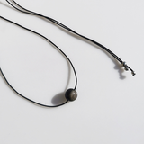 Vintage Geometric Natural Stone Bead Pendant Necklace Adjustable Black Rope Collarbone Chain Unisex Boho Jewelry Gift-Silver Obsidian