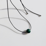 Vintage Geometric Natural Stone Bead Pendant Necklace Adjustable Black Rope Collarbone Chain Unisex Boho Jewelry Gift-malachite