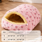 M size Pink Plaid Cat Cave Bed Winter Warm Enclosed Pet House Cozy Cat Sleeping Bag Semi-Enclosed Cat Nest Small Dog Bed PP Cotton Filling Washable Pet Supplies