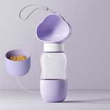 Purple Portable Dog Water Bottle with Food Container - 2-in-1 Leak-Proof Pet Travel Water Dispenser, Cloud-Shaped Drinking Bowl, Twist-to-Dispense Design, BPA-Free HIPS/PET Material for Walking Hiking Travel