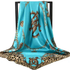 Blue Leopard Print Chain Pattern Elegant 90x90cm Satin Silk Scarf for Women - Double-Sided Printed Square Headscarf Shawl Wrap - Lightweight Versatile Fashion Accessory for Mother&