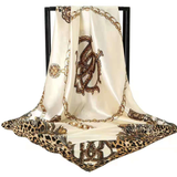 Off-white Leopard Print Chain Pattern Elegant 90x90cm Satin Silk Scarf for Women - Double-Sided Printed Square Headscarf Shawl Wrap - Lightweight Versatile Fashion Accessory for Mother's Day Gift
