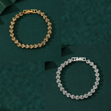 2-piece Aureate and  Silvery Luxury Crystal Heart Tennis Bracelet - European Roman Style Pave CZ Diamond Link Chain - Elegant Gold Silver Rose Gold Plated Fashion Jewelry for Women