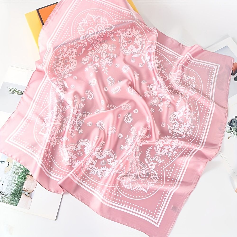 Pink and white Women's 70cm Square Scarf - Bohemian Paisley & Vintage Print Collection - Lightweight Satin Feel, Versatile Neck Tie, Head Wrap, Bag Accent, Everyday Elegance, Gift Ready