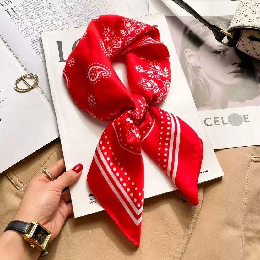 Red and white Women's 70cm Square Scarf - Bohemian Paisley & Vintage Print Collection - Lightweight Satin Feel, Versatile Neck Tie, Head Wrap, Bag Accent, Everyday Elegance, Gift Ready