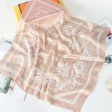 Coffee and white Women's 70cm Square Scarf - Bohemian Paisley & Vintage Print Collection - Lightweight Satin Feel, Versatile Neck Tie, Head Wrap, Bag Accent, Everyday Elegance, Gift Ready