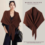 Coffee Women's Wool Blend Triangle Shawl - 70x180cm Knitted Winter Wrap - Warm Thick Solid Colour Poncho Scarf, Versatile Neck and Shoulder Cover, Everyday Elegance, Gift Ready
