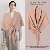 Pink Women's Wool Blend Triangle Shawl - 70x180cm Knitted Winter Wrap - Warm Thick Solid Colour Poncho Scarf, Versatile Neck and Shoulder Cover, Everyday Elegance, Gift Ready