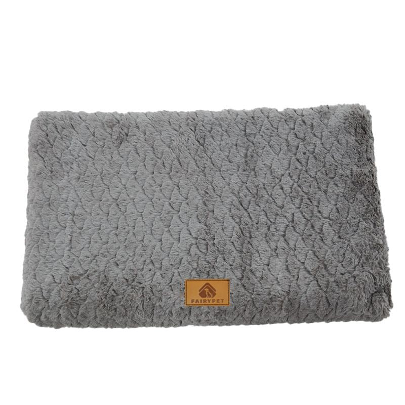 Grey M size Pet Dog Bed Mat - Plush Short Fur Cover with Wave Foam Padding - Washable Removable Cover, Non-Slip Base, Warm Winter Cushion for Dogs and Cats, Multiple Sizes