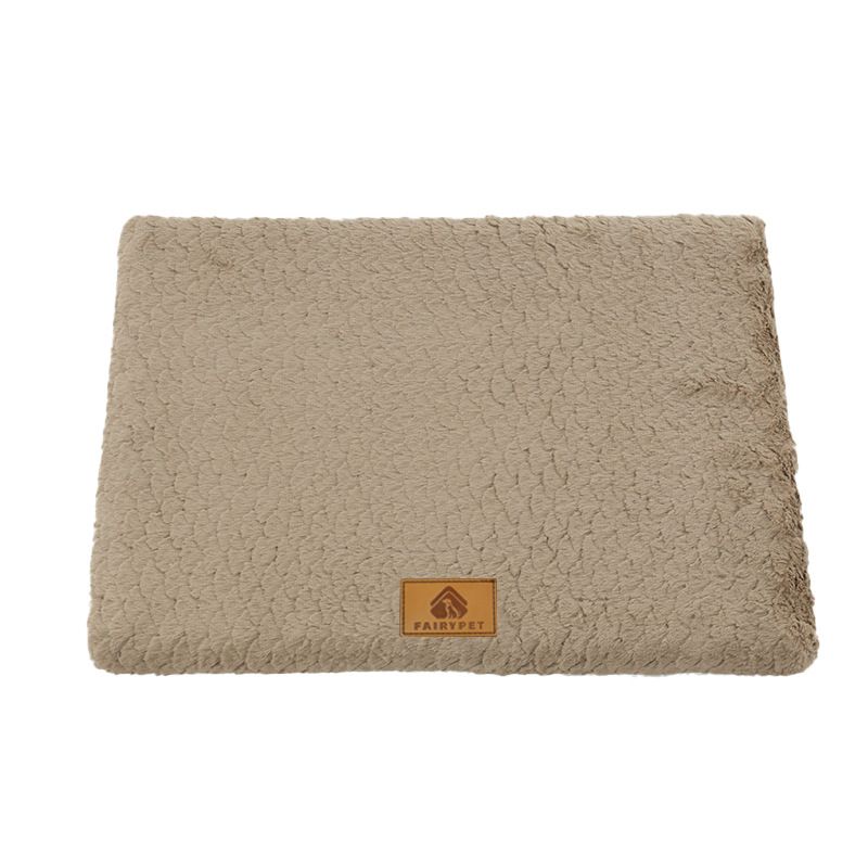 Coffee M size Pet Dog Bed Mat - Plush Short Fur Cover with Wave Foam Padding - Washable Removable Cover, Non-Slip Base, Warm Winter Cushion for Dogs and Cats, Multiple Sizes