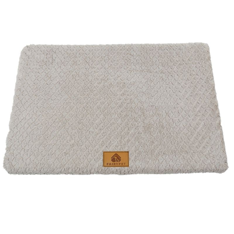 Silver-gray S size Pet Dog Bed Mat - Plush Short Fur Cover with Wave Foam Padding - Washable Removable Cover, Non-Slip Base, Warm Winter Cushion for Dogs and Cats, Multiple Sizes