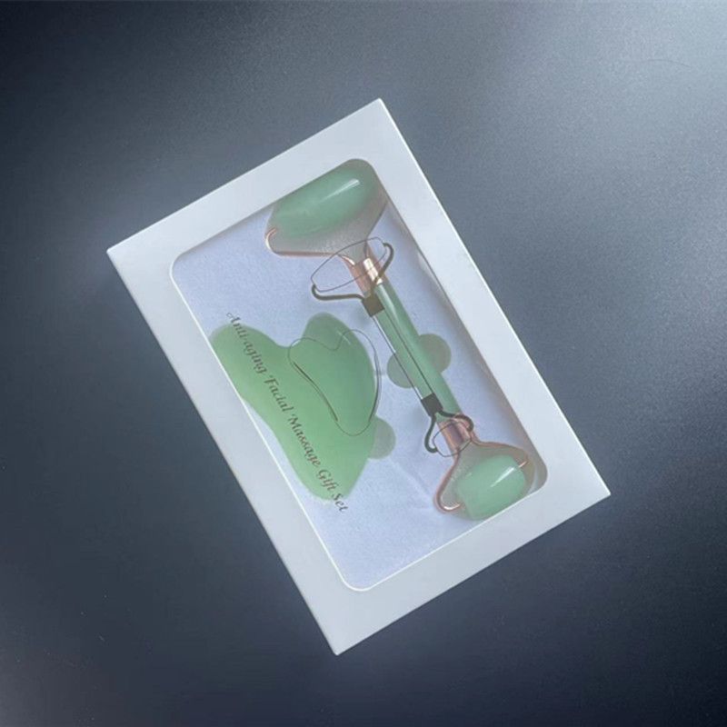 2-piece Green Natural   Gua Sha Facial Tool - Hand-Polished Stone Massage Board for Face and Neck, Cooling Skincare Ritual, Easy Daily Use, Gift Ready
