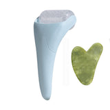 2-piece Light Blue Face Ice Roller with Gel Cooling Head and Gua Sha Board- Reusable PP and Gel Cold Massage Tool for De-Puffing, Soothing, and Refreshing Skin, Easy to Freeze, Comfortable Grip, Daily Skincare Essential