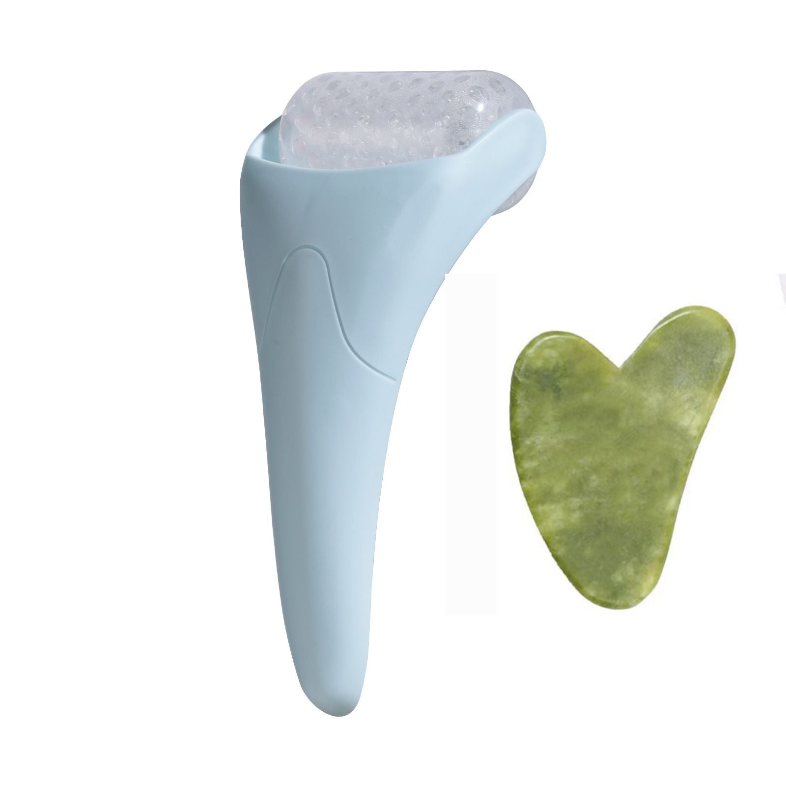 2-piece Light Blue Face Ice Roller with Gel Cooling Head and Gua Sha Board- Reusable PP and Gel Cold Massage Tool for De-Puffing, Soothing, and Refreshing Skin, Easy to Freeze, Comfortable Grip, Daily Skincare Essential