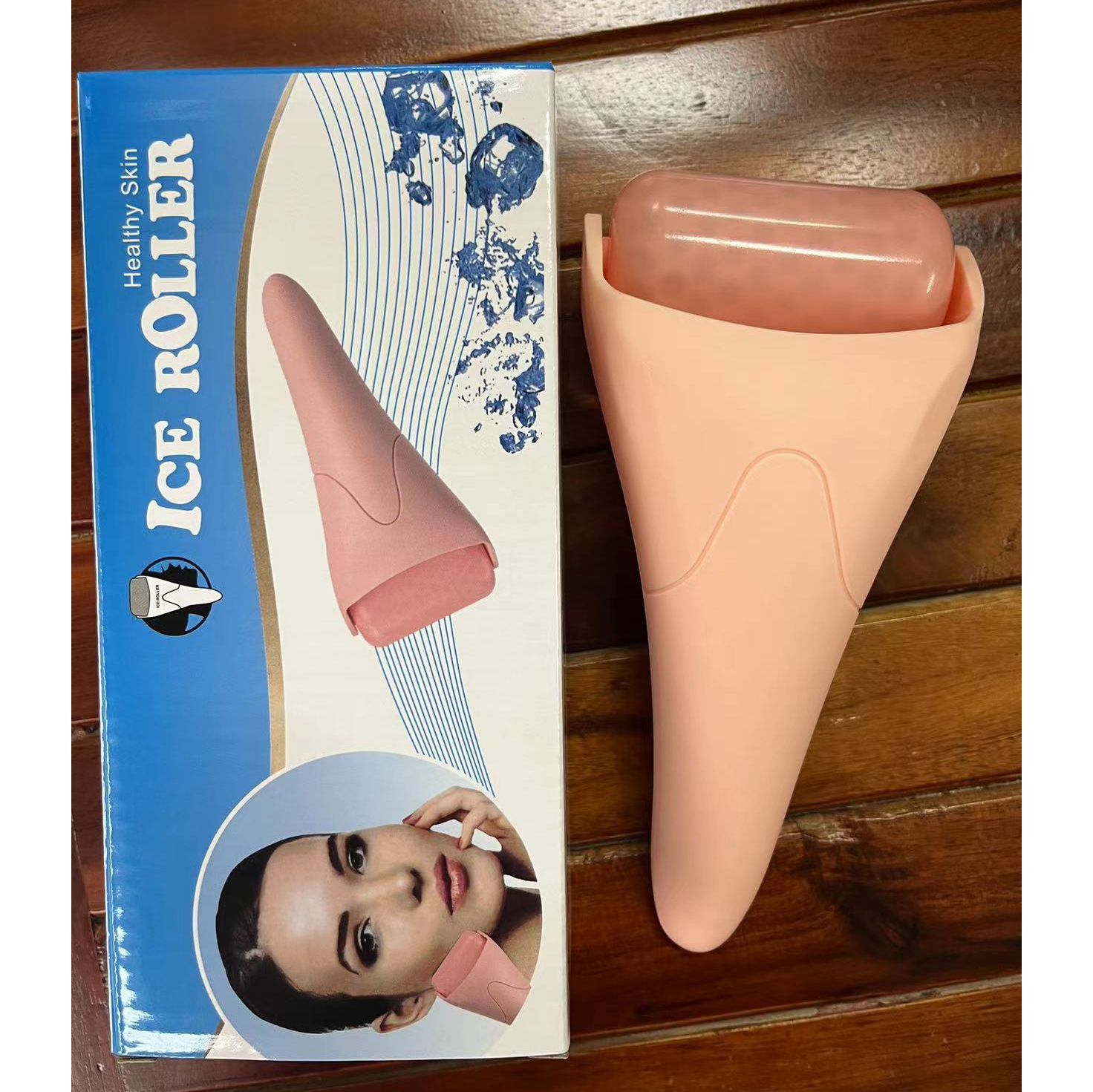 Pink Face Ice Roller with Gel Cooling Head- Reusable PP and Gel Cold Massage Tool for De-Puffing, Soothing, and Refreshing Skin, Easy to Freeze, Comfortable Grip, Daily Skincare Essential