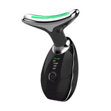 Black Neck and Face Massager - 3 Colour Light Therapy, EMS Microcurrent, Vibration & Heat - Rechargeable Anti-Ageing Device for Wrinkles, Neck Lines, Jawline & Skin Tightening - Portable Home Beauty Tool