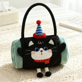 Black Cat 80*100cm Cartoon Hand-Carry Roll-Up Blanket - Plush Flannel Nap Blanket with Pillow Function, Portable Office & Travel Throw for Home, Car, and Sofa Use - Soft, Machine Washable, Multi-Scene Use