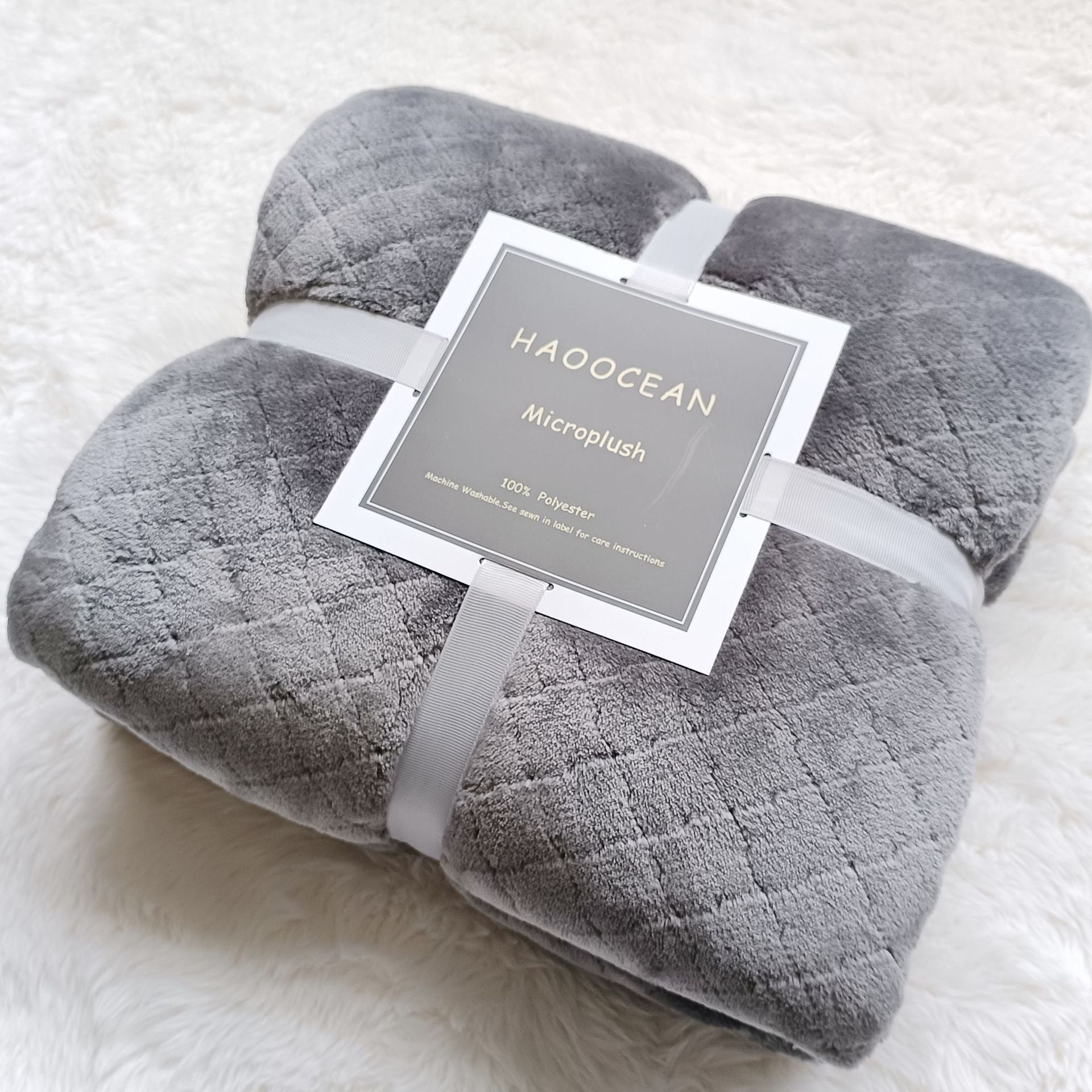 Grey 150*200cm Flannel Fleece Blanket - Quilted Diamond Pattern, Soft & Warm Polyester Throw for Office Nap, Sofa, Travel & Bed Use