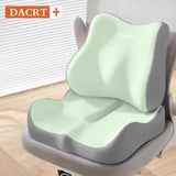 2-piece Green Ergonomic Memory Foam Seat Cushion with Lumbar Support - Breathable Contoured Design for Office, Car, and Home Use - Relieves Tailbone Pressure, Improves Posture, and Enhances Comfort for Prolonged Sitting