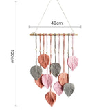 Pink 40*100cm Handmade Macrame Leaf Wall Hanging - Cotton Boho Tapestry, Machine Washable,  - Nordic Style Decor for Bedroom, Living Room, Nursery