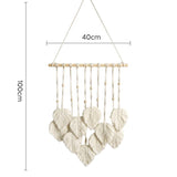 White 40*100cm Handmade Macrame Leaf Wall Hanging - Cotton Boho Tapestry, Machine Washable,  - Nordic Style Decor for Bedroom, Living Room, Nursery