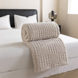 Light coffee color 100*150cm Thickened Double-Sided Plush Waffle Weave Throw Blanket - Anti-Static Taffeta Velvet & Flannel Fleece - Warm, Soft, Non-Shedding Blanket for Winter, Sofa, Bed & Office