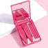 Red 5-Piece Compact Makeup Brush Set with Mirror - Synthetic Fibre Travel Case with Foundation, Powder & Blush Brushes - Portable Beauty Tool Kit for On-the-Go Touch-Ups