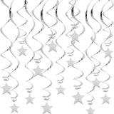 30-Piece Set for Silvery Star Spiral Hanging Decorations - Kids Birthday, Wedding, Graduation, and Party Ceiling Decoration - Festive Swirl Streamers, Easy Hang Party Supplies