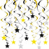 30-Piece Set for Golden and Silvery and Black Star Spiral Hanging Decorations - Kids Birthday, Wedding, Graduation, and Party Ceiling Decoration - Festive Swirl Streamers, Easy Hang Party Supplies