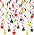 30-Piece Set for Golden and Red and Black Star Spiral Hanging Decorations - Kids Birthday, Wedding, Graduation, and Party Ceiling Decoration - Festive Swirl Streamers, Easy Hang Party Supplies