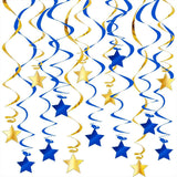 30-Piece Set for Golden and Blue Star Spiral Hanging Decorations - Kids Birthday, Wedding, Graduation, and Party Ceiling Decoration - Festive Swirl Streamers, Easy Hang Party Supplies