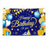 180*115cm Golden and Blue Happy Birthday Banner - Glitter Party Backdrop & Confetti, Durable Polyester Wall Decoration for Birthday Parties, Photo Booth Background, Easy Hang Birthday Sign