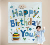 Blue Happy Birthday Backdrop Banner - Reusable Fabric Party Decoration with Colourful Lettering, Photo Background for Kids Birthday, Baby Shower & Celebration