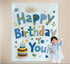 Blue Happy Birthday Backdrop Banner - Reusable Fabric Party Decoration with Colourful Lettering, Photo Background for Kids Birthday, Baby Shower & Celebration