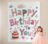Pink Happy Birthday Backdrop Banner - Reusable Fabric Party Decoration with Colourful Lettering, Photo Background for Kids Birthday, Baby Shower & Celebration