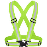 Green Adjustable Reflective Safety Vest - High Visibility Elastic Straps for Night Running, Cycling & Construction, Lightweight Polyester Reflective Harness for Adults 