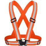 Orange Adjustable Reflective Safety Vest - High Visibility Elastic Straps for Night Running, Cycling & Construction, Lightweight Polyester Reflective Harness for Adults 