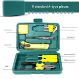 Green 11 Piece Set -Multi-Purpose Home & Car Tool Kit -  Durable Blow-Molded Case, Utility Knife, Tape Measure, Pliers, Hammer, Screwdrivers, Allen Keys - Compact Emergency Repair Set for DIY and Auto Maintenance