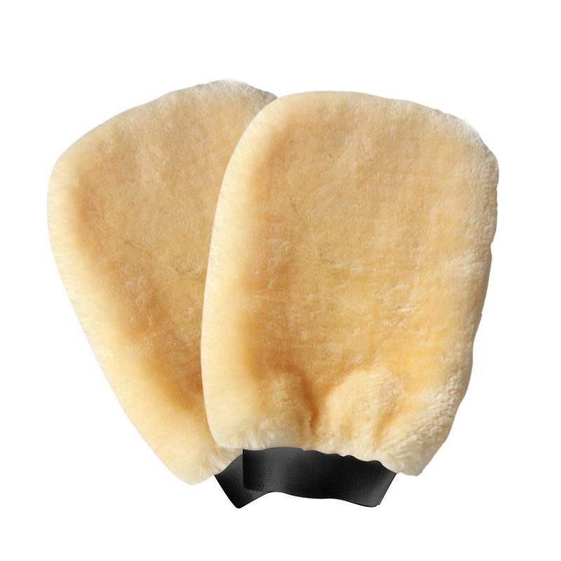 2-piece Beige Microfiber Car Wash Mitt - Double Sided Imitation Sheepskin Wash Glove, Scratch Free Paint Safe Cleaning Tool for Car Detailing, Waxing, Polishing - 23x15cm Large Palm Design 