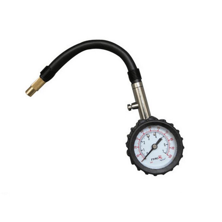 Black High Precision Mechanical Tyre Pressure Gauge - Durable Stainless Steel & Rubber Construction, Long Flexible Hose, Pressure Release & Zeroing Valve, 0-100 PSI Dial for Car, SUV, Motorcycle, Van