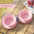 Pink Portable Collapsible Silicone Pet Bowl - Food Grade Silicone - Dual Bowl Design, Adjustable Height, Lightweight & Compact, Bear Paw Pattern, for Dogs & Cats, Travel Friendly, Easy Clean