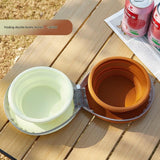 Brown and Yellow Portable Collapsible Silicone Pet Bowl - Food Grade Silicone - Dual Bowl Design, Adjustable Height, Lightweight & Compact, Bear Paw Pattern, for Dogs & Cats, Travel Friendly, Easy Clean