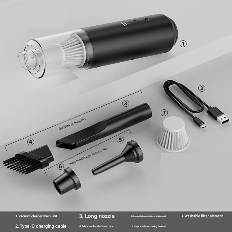 Black 3.7V Wireless Handheld Car Vacuum Cleaner - 45000Pa Strong Suction, HEPA Filter, Type-C Rechargeable, Low Noise <60dB, Blower & Vacuum for Car Interior, Home, Pet Hair, Keyboard