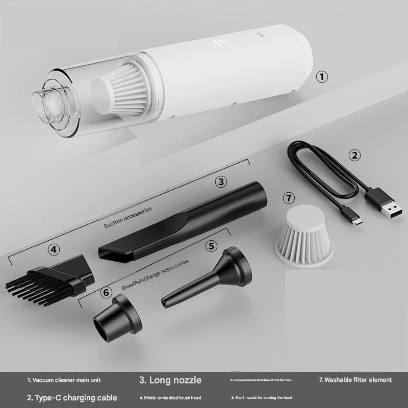 White 3.7V Wireless Handheld Car Vacuum Cleaner - 45000Pa Strong Suction, HEPA Filter, Type-C Rechargeable, Low Noise <60dB, Blower & Vacuum for Car Interior, Home, Pet Hair, Keyboard